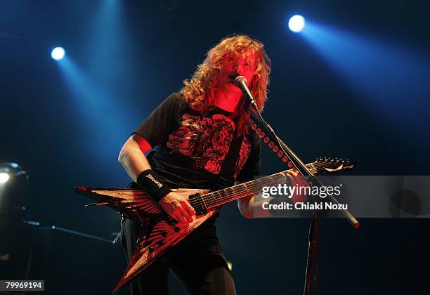 Musician Dave Mustaine of Megadeth performs at Brixton Academy February 24, 2008 in London England.