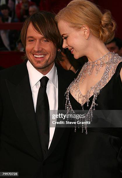 Musician Keith Urban and actress Nicole Kidman attends the 80th Annual Academy Awards at the Kodak Theatre on February 24, 2008 in Los Angeles,...