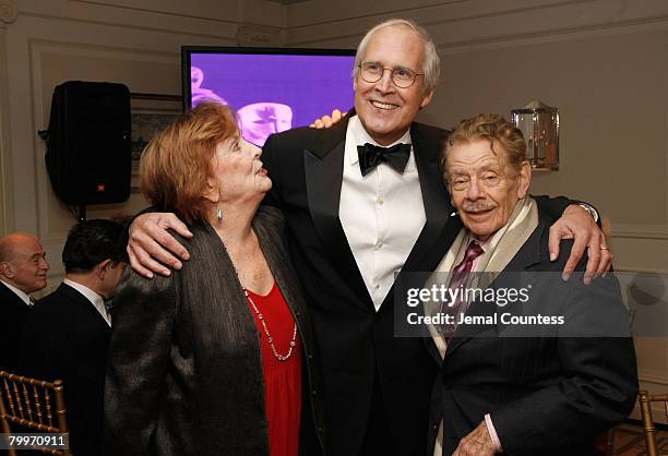Actress Anne Meara, Comedian Chevy Chase and Actor Jerry Stiller attend The 80th Annual Academy Awards Official Academy of Motion Pictures viewing...