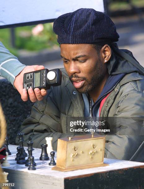 Actor Chris Rock works on the movie set of the new movie "Black Sheep" April 9, 2001 in New York City.