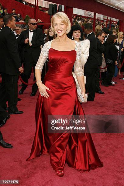 Actress Helen Mirren attends the 80th Annual Academy Awards at the Kodak Theatre on February 24, 2008 in Los Angeles, California.