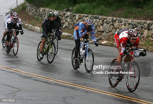 Tom Zirbel , riding for Bissell Pro Cycling, rides with the break during the rain soaked finishing circuits of Stage 7 of the AMGEN Tour of...