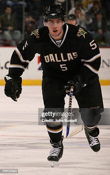 Defenseman Matt Niskanen of the Dallas Stars skates against the Nashville Predators on February 23, 2008 at the Sommet Center in Nashville, Tennessee.