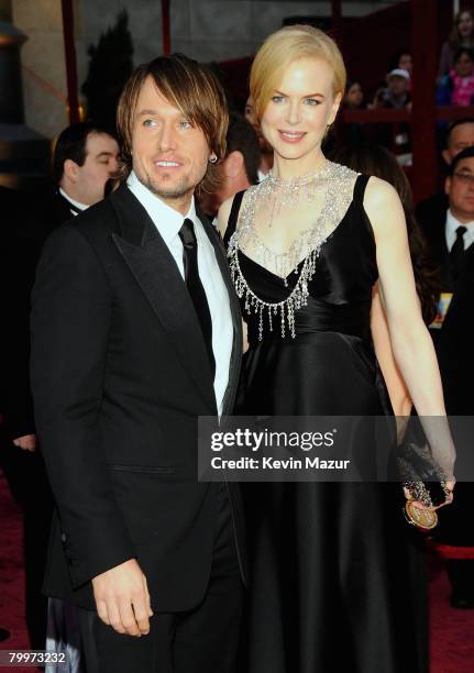 Musician Keith Urban and Actress Nicole Kidman arrive at the 80th Annual Academy Awards at the Kodak Theatre on February 24, 2008 in Hollywood.