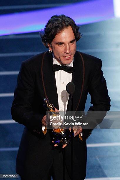 AActor Daniel Day-Lewis accepts the award for Best Actor in a Leading Role for the film "There Will Be Blood" during the 80th Annual Academy Awards...