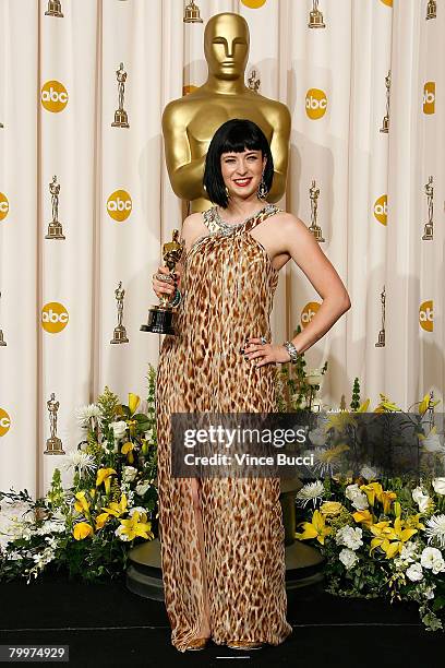 Writer Diablo Cody winner of the award for Best Original Screenplay for the movie "Juno" poses in the press room during the 80th Annual Academy...