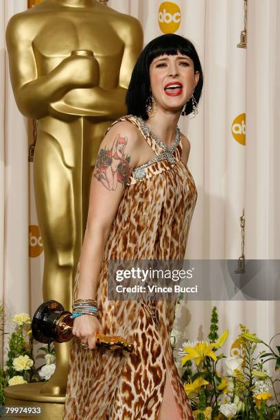 Writer Diablo Cody winner of the award for Best Original Screenplay for the movie "Juno" poses in the press room during the 80th Annual Academy...