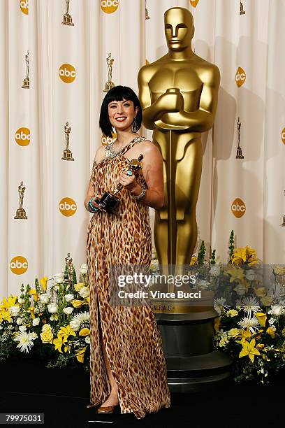 Writer Diablo Cody winner of the award for Best Original Screenplay for the movie "Juno" poses in the press room during the 80th Annual Academy...