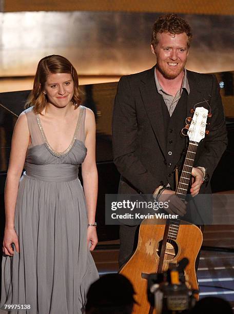 Actors/musicians Marketa Irglova and Glen Hansard perform their song from "Once" during the 80th Annual Academy Awards held at the Kodak Theatre on...