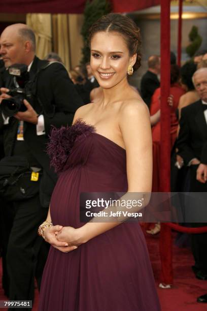 Actress Jessica Alba attends the 80th Annual Academy Awards at the Kodak Theatre on February 24, 2008 in Los Angeles, California.