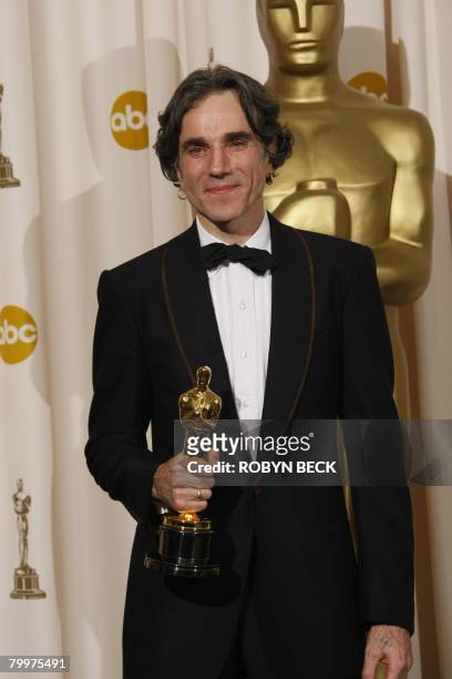 Winner for Best Actor Daniel Day-Lewis poses with the trophy during the 80th Annual Academy Awards at the Kodak Theater in Hollywood, California on...