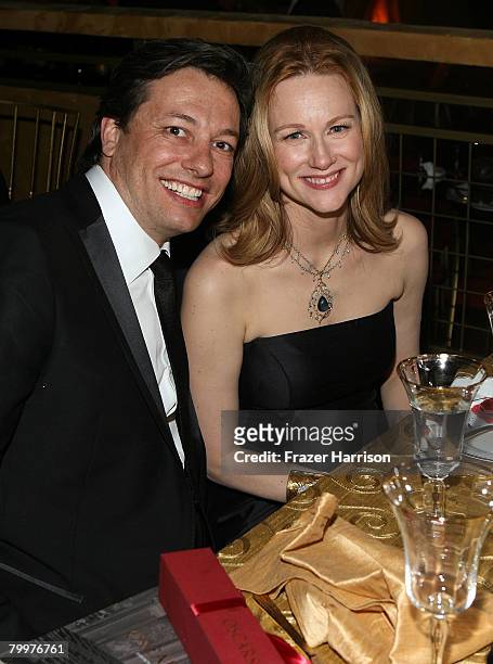 Actress Laura Linney and Marc Schauer attend the Governor's Ball following the 80th Annual Academy Awards, held at The Highlands on February 24, 2008...