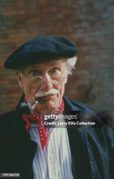 English actor Jack Haig pictured dressed in character as Monsieur Roger LeClerc from the television sitcom series 'Allo 'Allo! on location in...