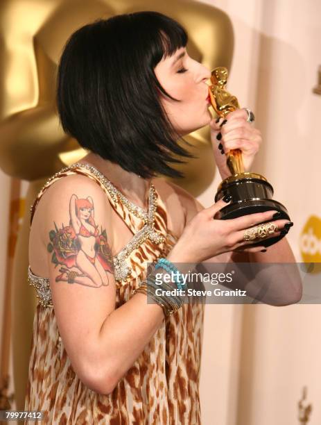 Academy Award winner for Best Original Screenplay Diablo Cody poses in the press room during the 80th Annual Academy Awards at the Kodak Theatre on...