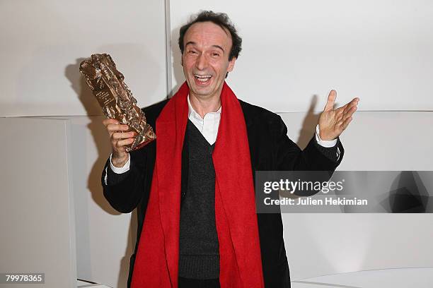 Roberto Benigni poses in the award room at the Cesar Film Awards 2008 held at the Chatelet Theater on February 22, 2008 in Paris, France.