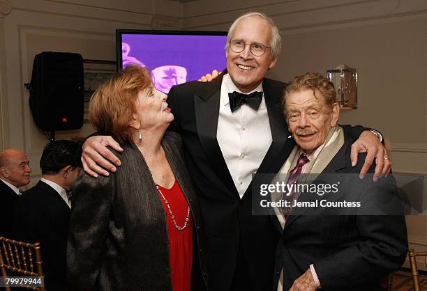 Actress Anne Meara, Comedian Chevy Chase and Actor Jerry Stiller attend The 80th Annual Academy Awards Official Academy of Motion Pictures viewing...