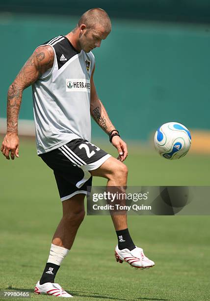 David Beckham during a light training session at RFK stadium on August 8, 2007 in Washington, DC. David Beckham held a news conference and...