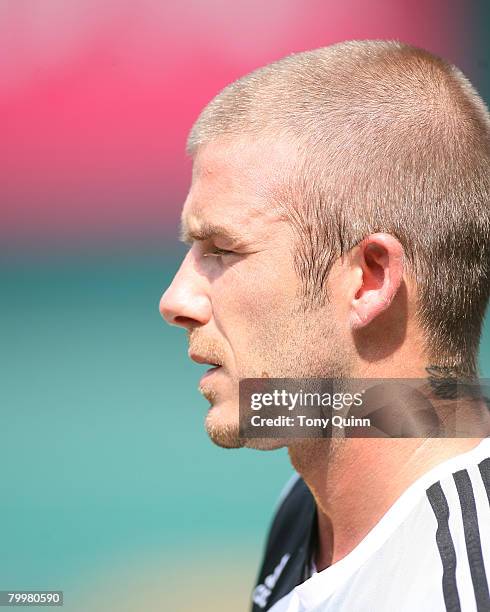 David Beckham during a light training session at RFK stadium on August 8, 2007 in Washington, DC. David Beckham held a news conference and...
