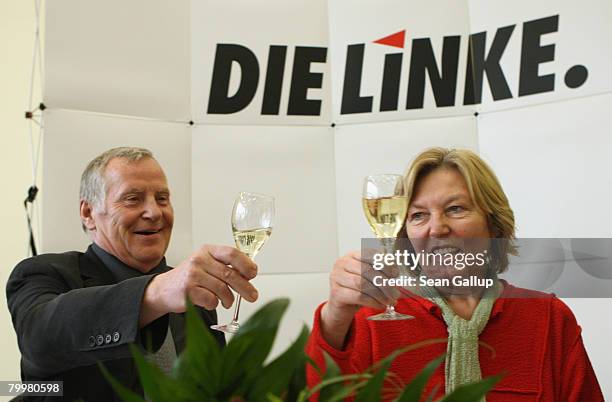 German left-wing party Die Linke co-Chairman Lothar Bisky and Die Linke lead candidate in yesterday's Hamburg state parliamentary elections Dora...