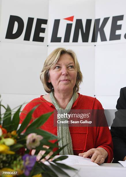 German left-wing party Die Linke lead candidate in yesterday's Hamburg state parliamentary elections Dora Heyenn arrives at a meeting of Die Linke...