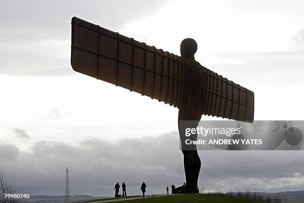 Sculpture entitled 'Angel of the North' by British artist Antony Gormley is pictured near Gateshead, in north-east England, on February 23, 2008. It...