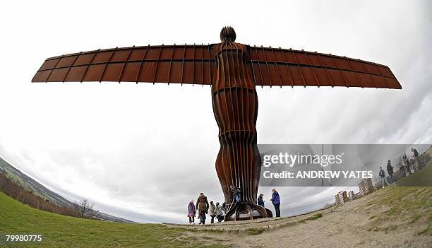 Sculpture entitled 'Angel of the North' by British artist Antony Gormley is pictured near Gateshead, in north-east England, on February 23, 2008. It...