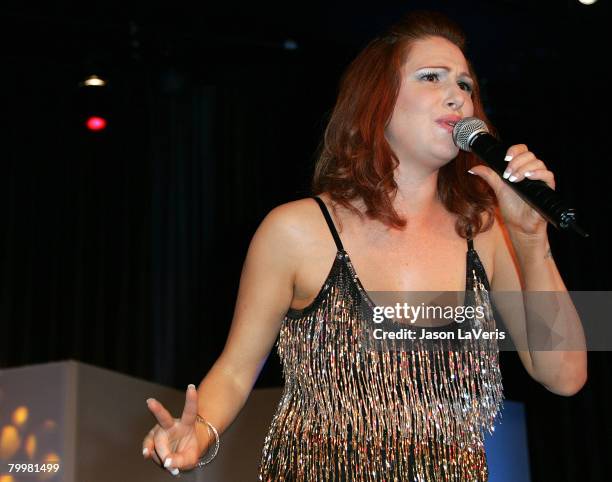 Singer Tiffany performs at the Billboard Magazine and Children Uniting Nations After Party held at the Beverly Hilton Hotel on February 24, 2008 in...