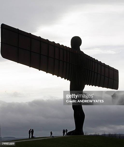 Sculpture entitled 'Angel of the North' by British artist Antony Gormley is pictured near Gateshead, in north-east England, on February 23, 2008. It...