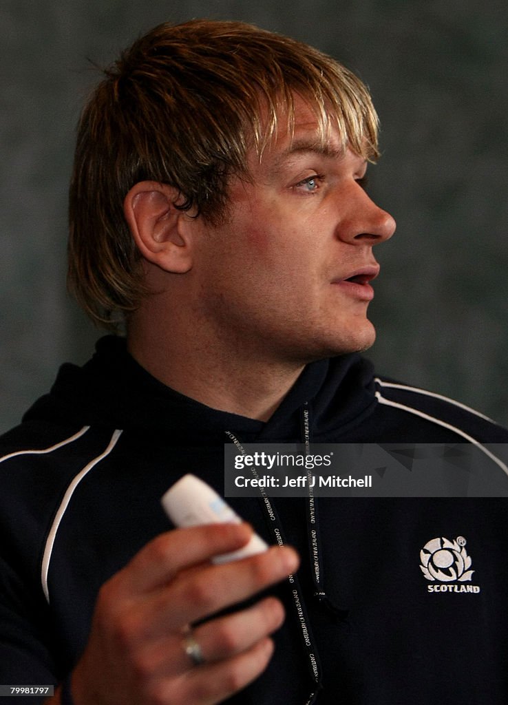 Scott Macleod Rugby Scotland rugby player Scott MacLeod, holds a asthmatic inhaler during ...