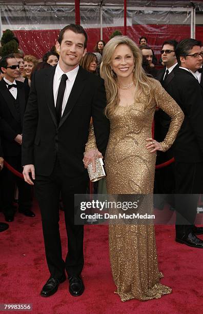 Actress Faye Dunaway and her son Liam O'Neill arrive on the red carpet for The 80th Annual Academy Awards held at the Kodak Theater on February 24,...