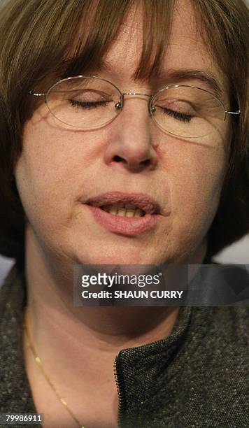 Dominique Delagrange, the mother of murdered French student Amelie Delagrange, is pictured at a press conference in London, on February 25, 2008....
