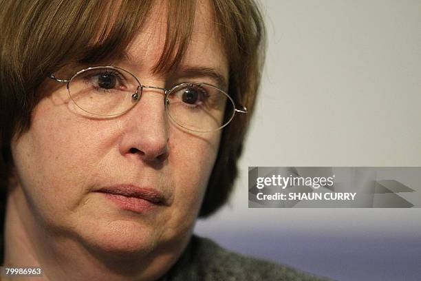 Dominique Delagrange, the mother of murdered French student Amelie Delagrange, is pictured at a press conference in London, on February 25, 2008....