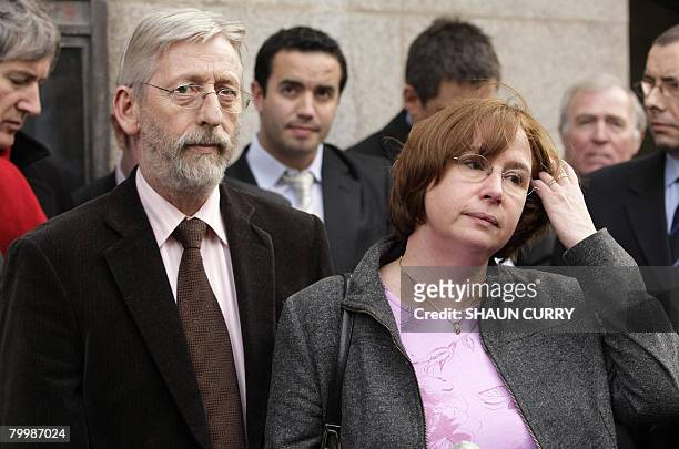 Dominique and Jean-Francois Delagrange, the parents of murdered French student Amelie Delagrange, address the press outside the Central Criminal...