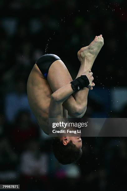 Great Britain's Tom Daley competes during the men's 10m platform final of the "Good Luck Beijing" 2008 16th FINA Diving World Cup at the National...