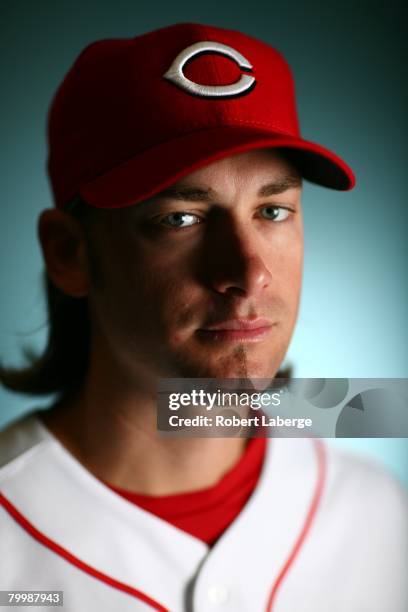 Bronson Arroyo of the Cincinnati Reds poses for a portrait during the spring training photo day on February 22, 2008 at Ed Smith Stadium in Sarasota,...