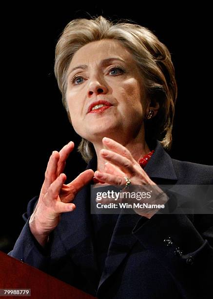 Democratic presidential candidate Sen. Hillary Clinton speaks at George Washington University during a campaign event February 25, 2008 in...