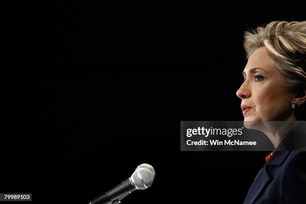 Democratic presidential candidate Sen. Hillary Clinton speaks at George Washington University during a campaign event February 25, 2008 in...