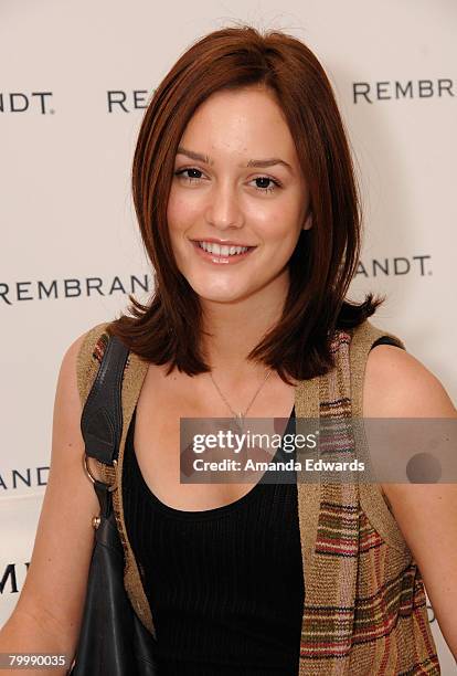 Actress Leighton Meester attends The Belvedere Luxury Lounge in honor of the 80th Academy Awards featuring Rembrandt, held at the Four Seasons Hotel...