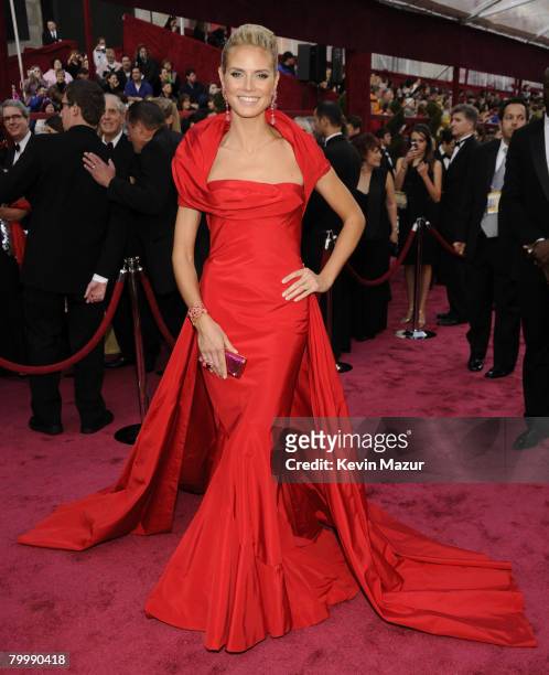 Model Heidi Klum arrives at the 80th Annual Academy Awards at the Kodak Theatre on February 24, 2008 in Hollywood.