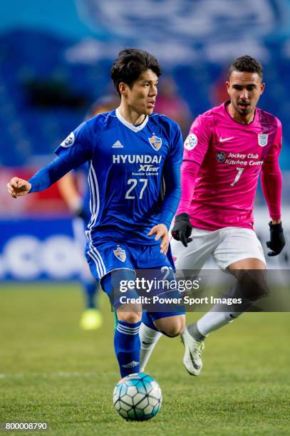 Ulsan Hyundai Defender Kim Changsoo in action during their AFC Champions League 2017 Playoff Stage match between Ulsan Hyundai FC vs Kitchee SC at...