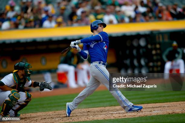 Chris Coghlan of the Toronto Blue Jays bats during the game against the Oakland Athletics at the Oakland Alameda Coliseum on June 7, 2017 in Oakland,...