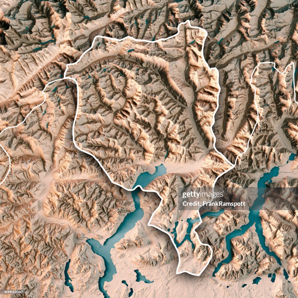 Ticino Canton Switzerland 3D Render Topographic Map Neutral Border