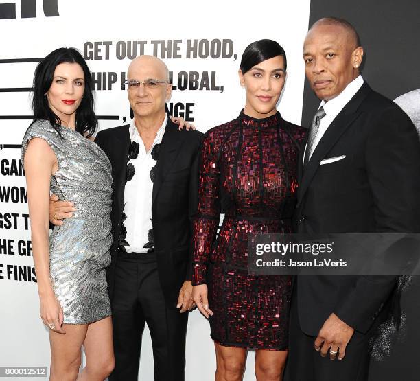 Liberty Ross, Jimmy Iovine, Nicole Young and Dr. Dre attend the premiere of "The Defiant Ones" at Paramount Theatre on June 22, 2017 in Hollywood,...