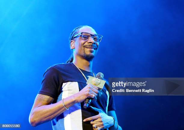 Recording artist Snoop Dogg performs onstage at night one of the 2017 BET Experience STAPLES Center Concert, sponsored by Hulu, at Staples Center on...