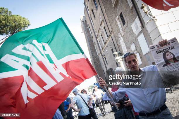 Rome Italy June 22 Several hundred people gathered in Capitol Hill Square to protest against Mayor of Rome Virginia Raggi and her policy after one...