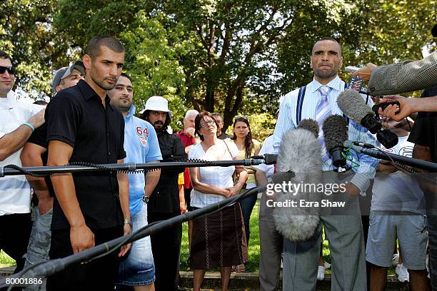 Anthony Mundine of Australia speaks to the media during the weigh in for his WBA Super Middleweight title fight with Nader Hamdan of Australia on...