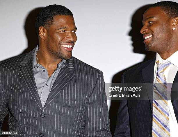 Giants Defensive End Michael Strahan and NY Giants defensive end Osi Umenyiora at the NFL Super Bowl XLII Champions DVD Premiere Screening at AMC...