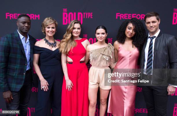 Matt Ward, Melora Hardin, Meghann Fahy, Katie Stevens, Aisha Dee and Sam Page attend "The Bold Type" New York Premiere at The Roxy Hotel on June 22,...