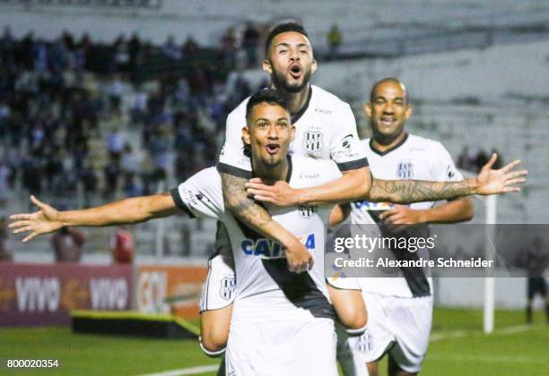 Lucca of Ponte Preta celebrates their firs goal with his team mates during the match between Ponte Preta and Cruzeiro for the Brasileirao Series A...