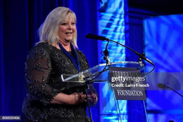 Jacqueline Kennedy Onassis Award recipient Patricia Derges speaks on stage at The Jefferson Awards Foundation 2017 DC National Ceremony at Capital...